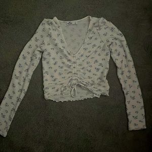 Hollister white long sleeve crop top with blue flowers